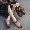 Scarpe Singole Casual Retro da Donna in Pelle a Suola Morbida Primavera e Autunno Vintage Punta Rotonda con Lacci Versatili Confortevoli Scarpe Basse