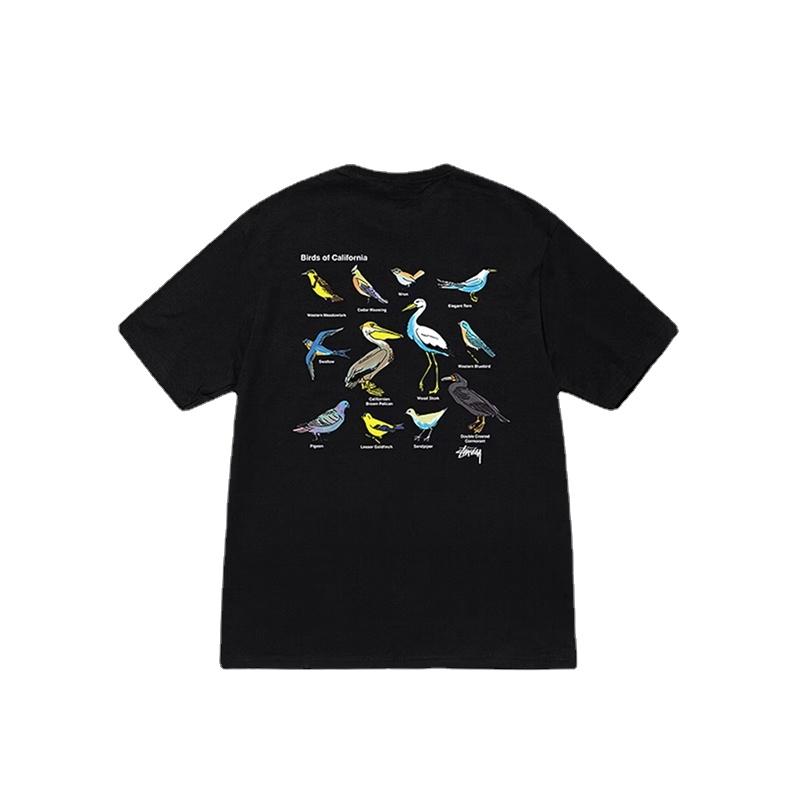 24 Kreatives Vogel-Print Rundhals Baumwoll Kurzarm T-Shirt Hohe Qualität Mode Explosiv Trendig Unisex Harajuku