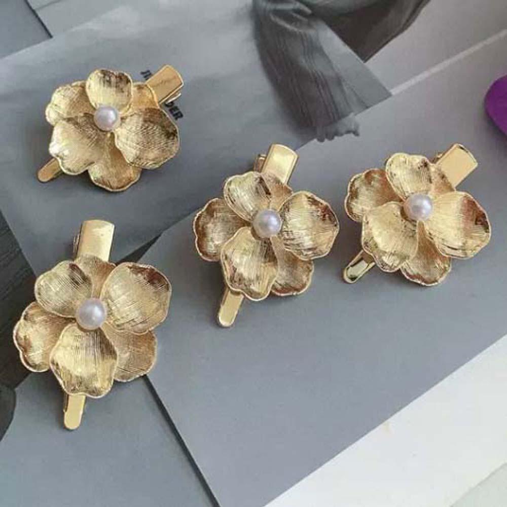 5pcs Retro Golden Flower Hair Forks Hairstyle Tools Wave Zinc Zinc Alloy Barrettes Pearl Side Clips  Banquet