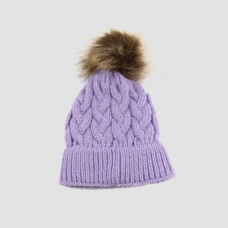 Europe, America, autumn and winter baby wool hat flanged single layer, solid color hairball twist children's knitted hat, spot supply
