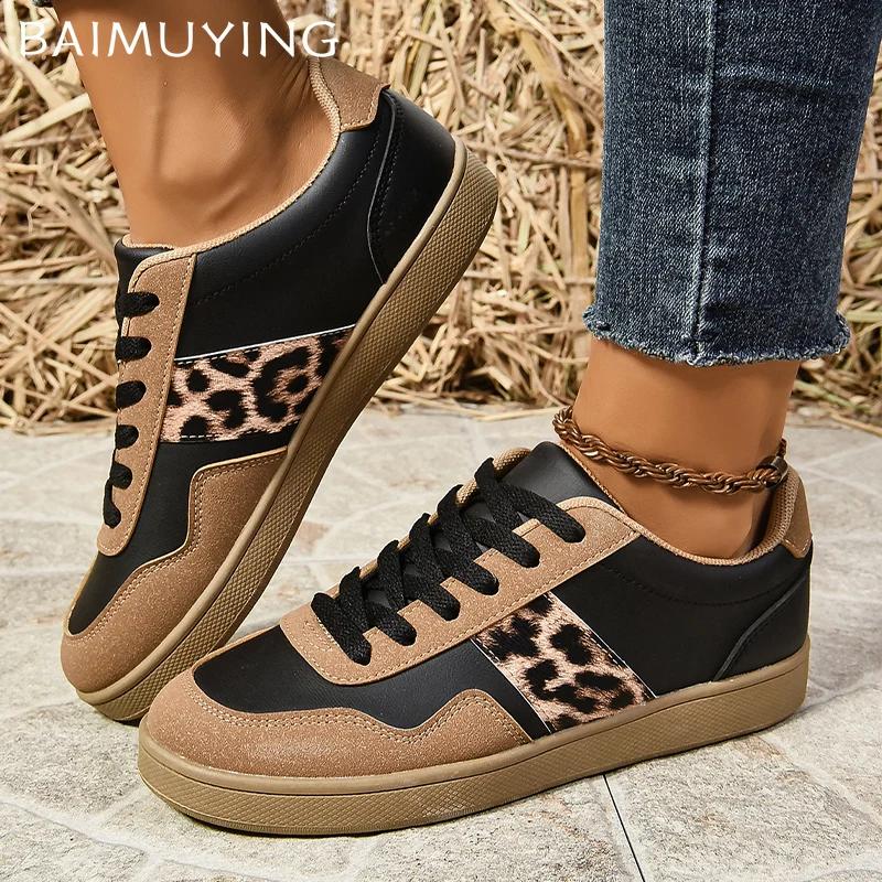 Women Flats Sneakers Leopard Designer Autumn Casual Shoes Lace Up Running Sport Shoes 2024 Trend New Walking Zapatillas Ladies