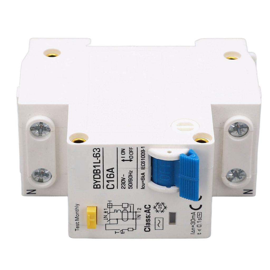 Circuit Breaker 1P+N AC 230V 16A Residual Current Earth Leakage Protection Switch DIN Rail Mounting