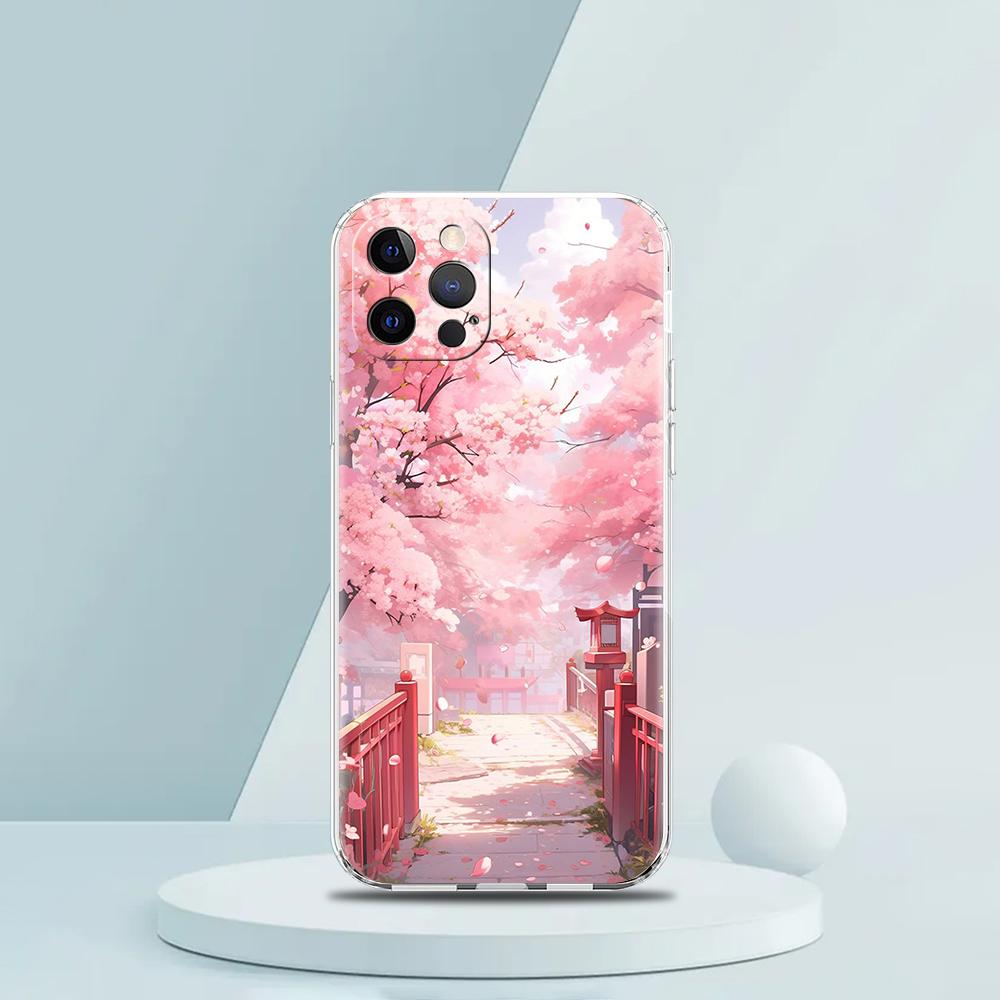 Pink Spring Cherry Blossoms Phone Case for iPhone 16 15 14 13 12 Pro Max 11 Pro Max 7 8 Plus XS XR Max Transparent Soft Shell