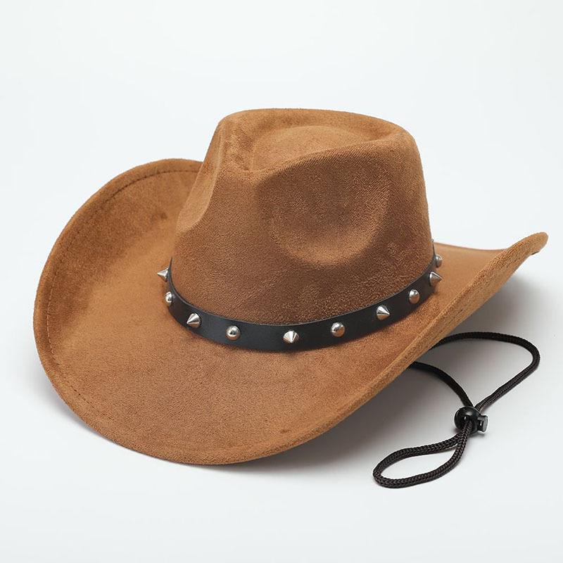European, American and Western Cowboy Hat Suede Jazz Hat Belt Accessories Felt Hat Tibetan Big Edge Casual Top Hat
