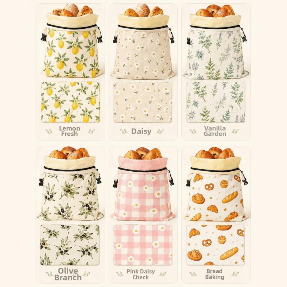 Cotton Beeswax Bread Bags 43x33 Removable Inner Bag Bread Storage Bag Bread Pattern Lock Closure Beeswax Coated Bags for Baking