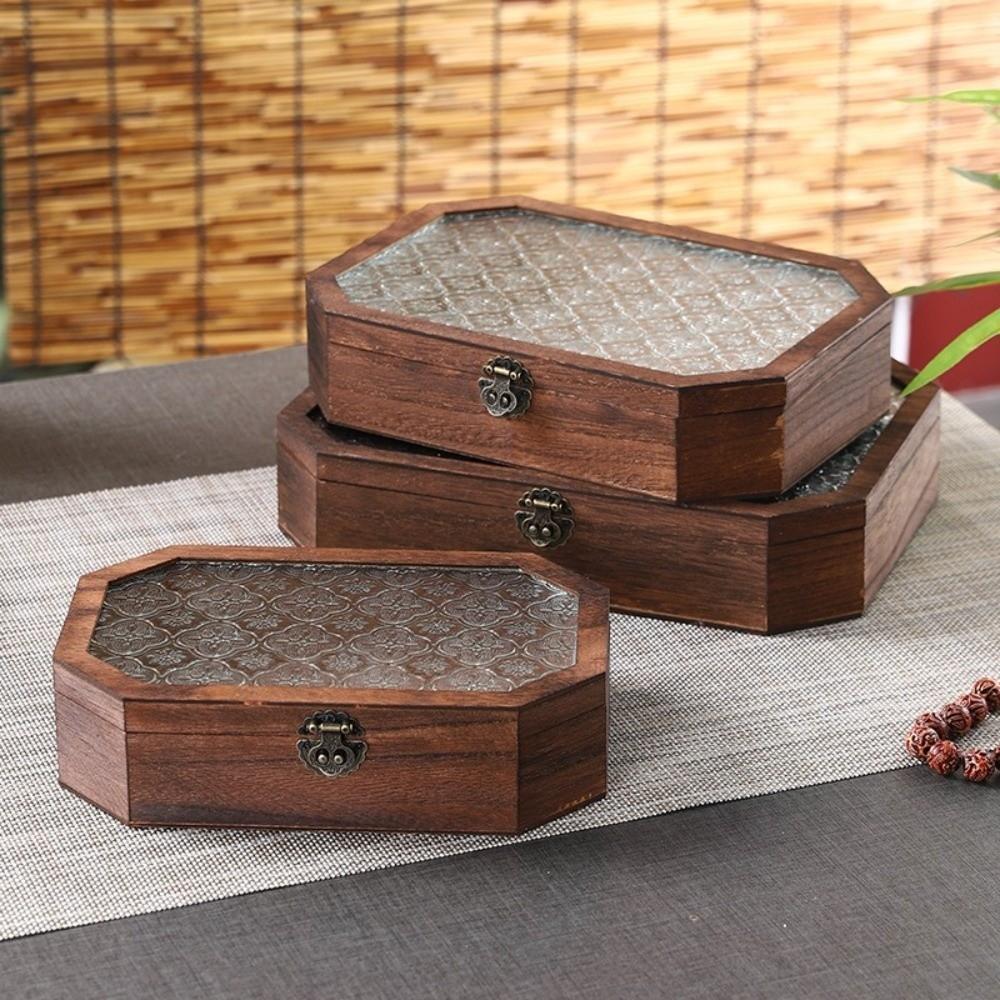 Begonia Flowers Wooden Storage Box Vintage Flip Cover Cosmetic Organizer Decorative Dustproof Storage Cabinet Desktop Storage