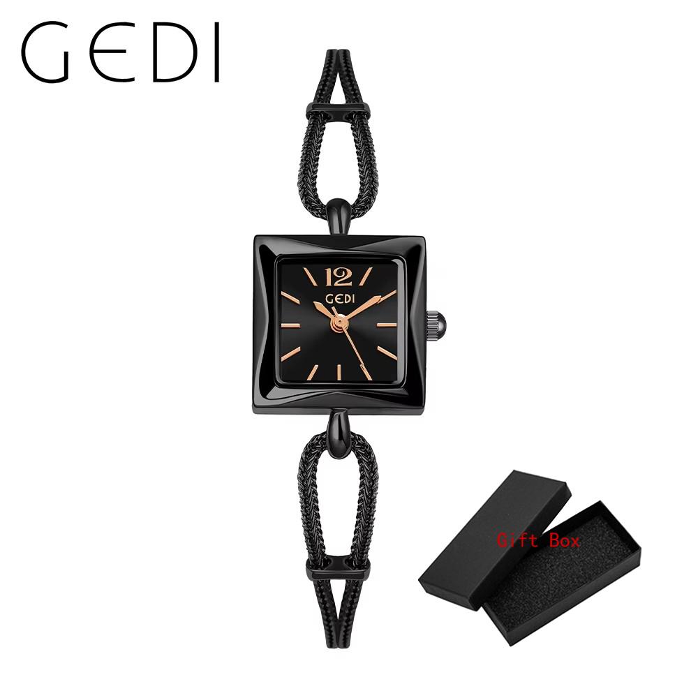 Fashion Gedi Top Brand Rose Gold Women Square Wrist Watch Alloy Rope Band Water Resistance Luxury Ladies Quartz Jewely 20mm
