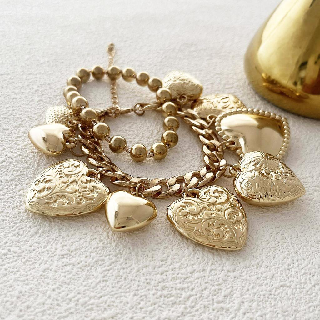 Hip-hop Punk Style Design Sense Double Layer Stacked Chain Love Pendant Bracelet, Trendy Versatile Woman