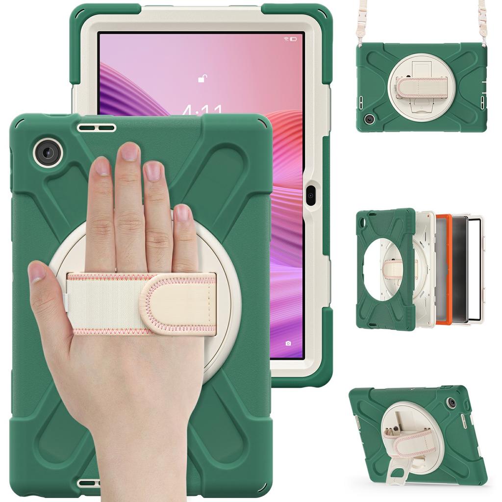 For Lenovo Tab 10.1 (2025) TB311XU/Zhaoyang K10C Kickstand Case TPU PC Silicone Tablet Cover with Shoulder Strap