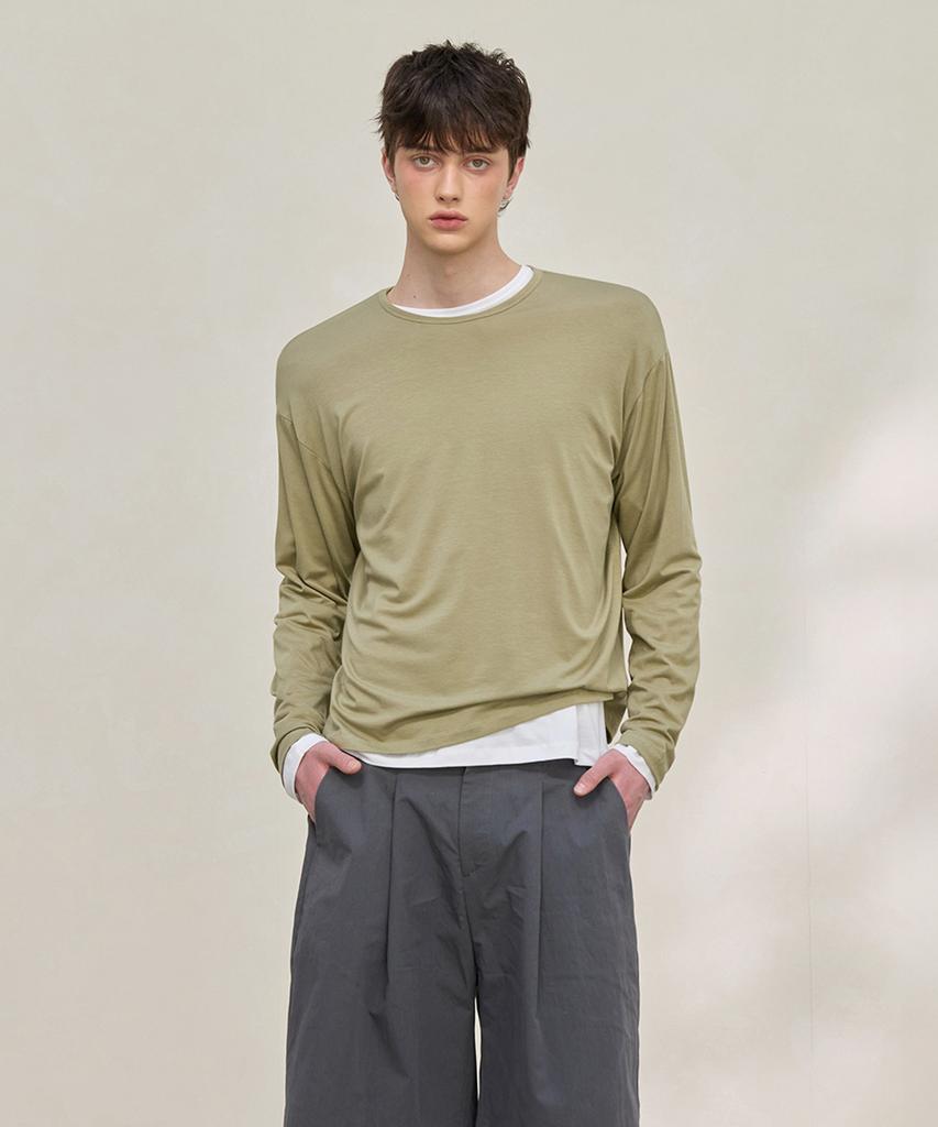 MOOD INSIDE Tencel Layering Round Long Sleeve_Olive