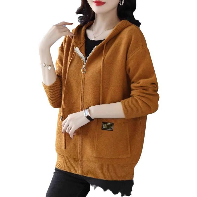 Women's Hooded Knit Cardigan Zipper Sweater Coat - Spring & Autumn Outerwear Trend