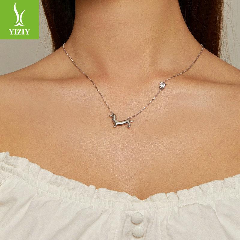 Popular S925 Silver Dachshund Dog Necklace, Simple Design Animal Puppy Collarbone Chain Jewelry
