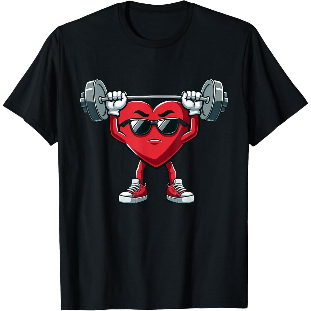 Funny Heart Weightlifting Valentines Day Deadlift Fitness Cotton Men T Shirt XXL чёрный