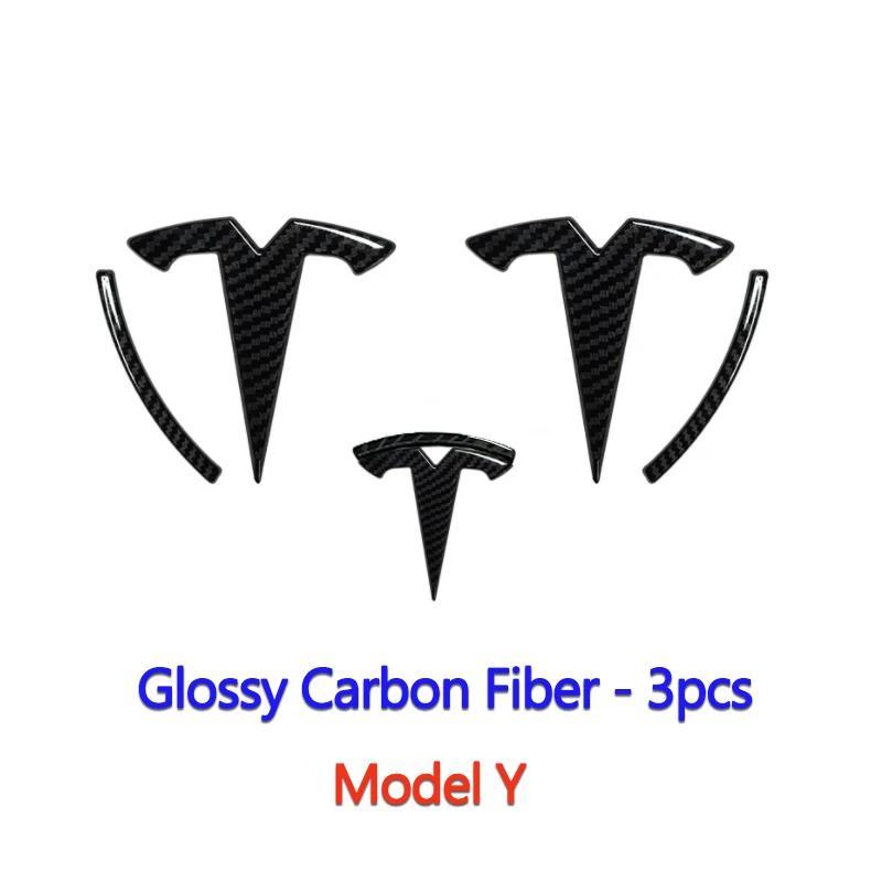 FOR Tesla Model 3 Model Y ABS Car Overlay Sticker Front Hood Cover Emblem Steering Wheel Rear Trunk Badge Modified Decoration
