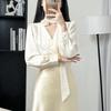 Autumn 2025 Elegant Long Sleeve Top & Midi Skirt Set for Women - Slimming Two-Piece Outfit