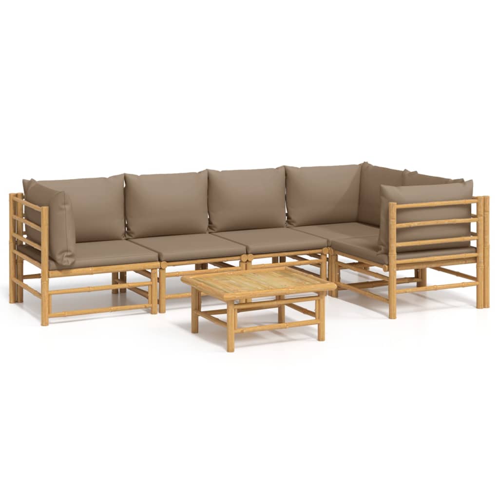 Vidaxl 6-Cz. Garden Furniture Set, Taupe Colored Cushions, Bamboo