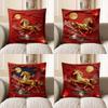 2D Golden Horse In Red Lantern Night Scene Pillow Cover Pattern Cushion Cover Suitable For Sofa Bedroom Car Pillow Cover