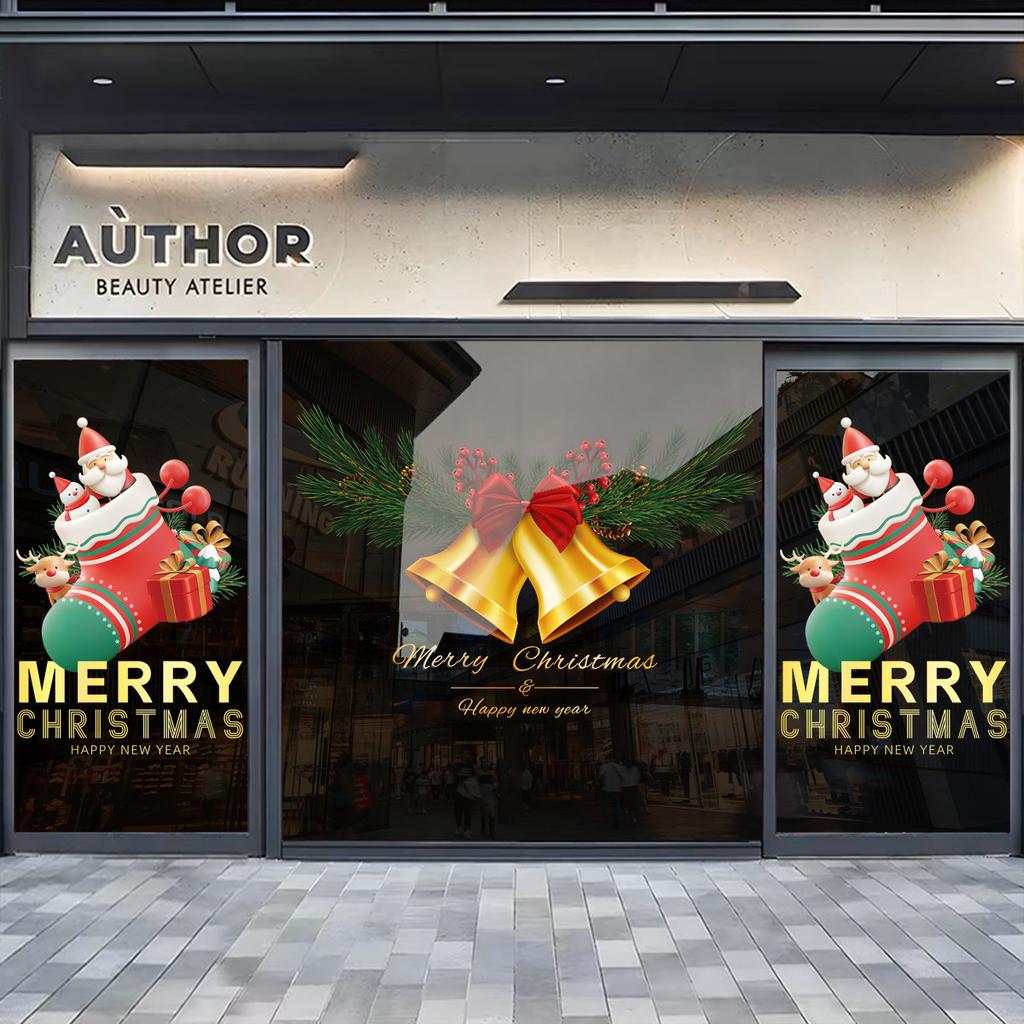 Christmas Decorations Static Glass Doors Shop Windows Bells Window Decorations Stickers