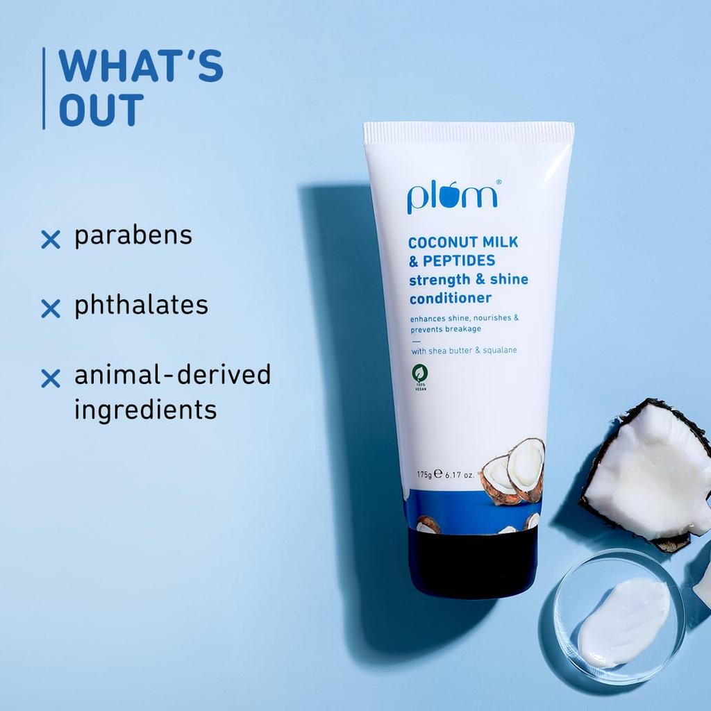 Plum Coconut Milk & Peptides Hair Conditioner 175gm Pack for Soft, Smooth, Shiny Hair, Anti-Frizz & Detangling