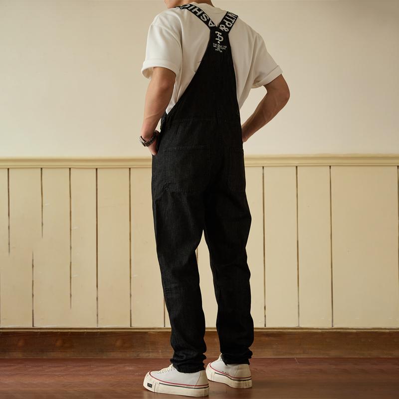 Herr Denim Långkjol Overall – Ledig Lös Passform Hängselbyxa med Justerbara Hällor för Arbete eller Streetwear