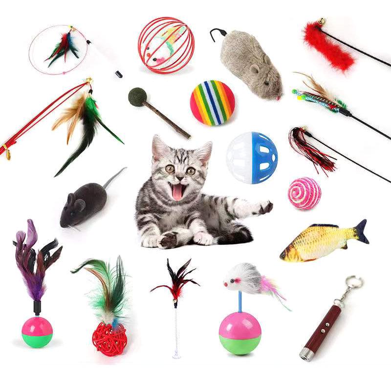 Feather Cat Toy Stick with Mint Ball and Colorful Mouse - Self-entertainment Cat Toy Supply