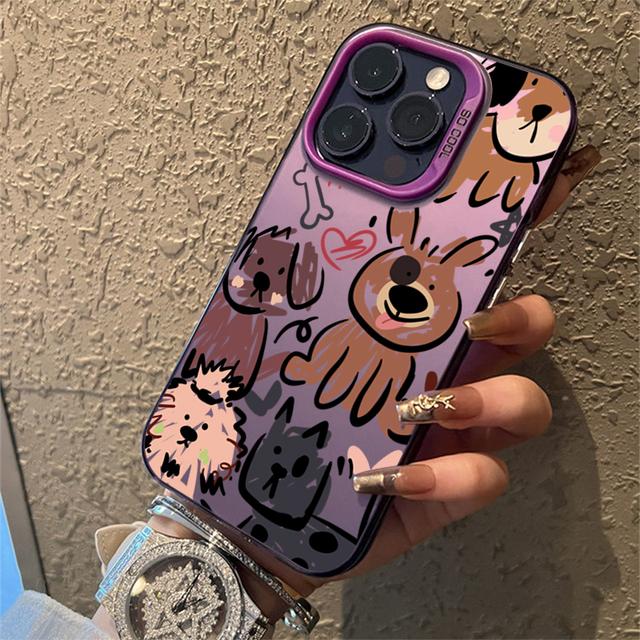 

Colorful Silvery Graffiti Dog For 16 15 Cases iPhone 14 13 12 11 Pro Max Cover Funda Case Bumber for iPhone 16.