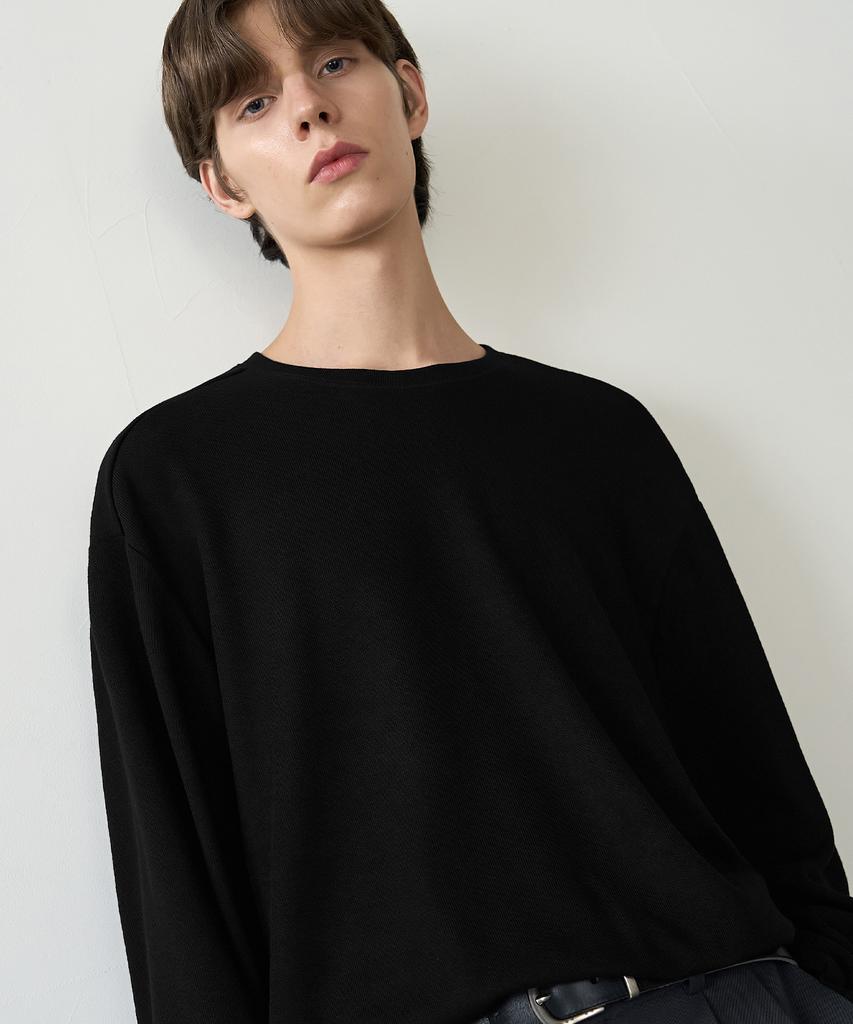 DRAW FIT Round Neck Knit T-Shirt [Black]