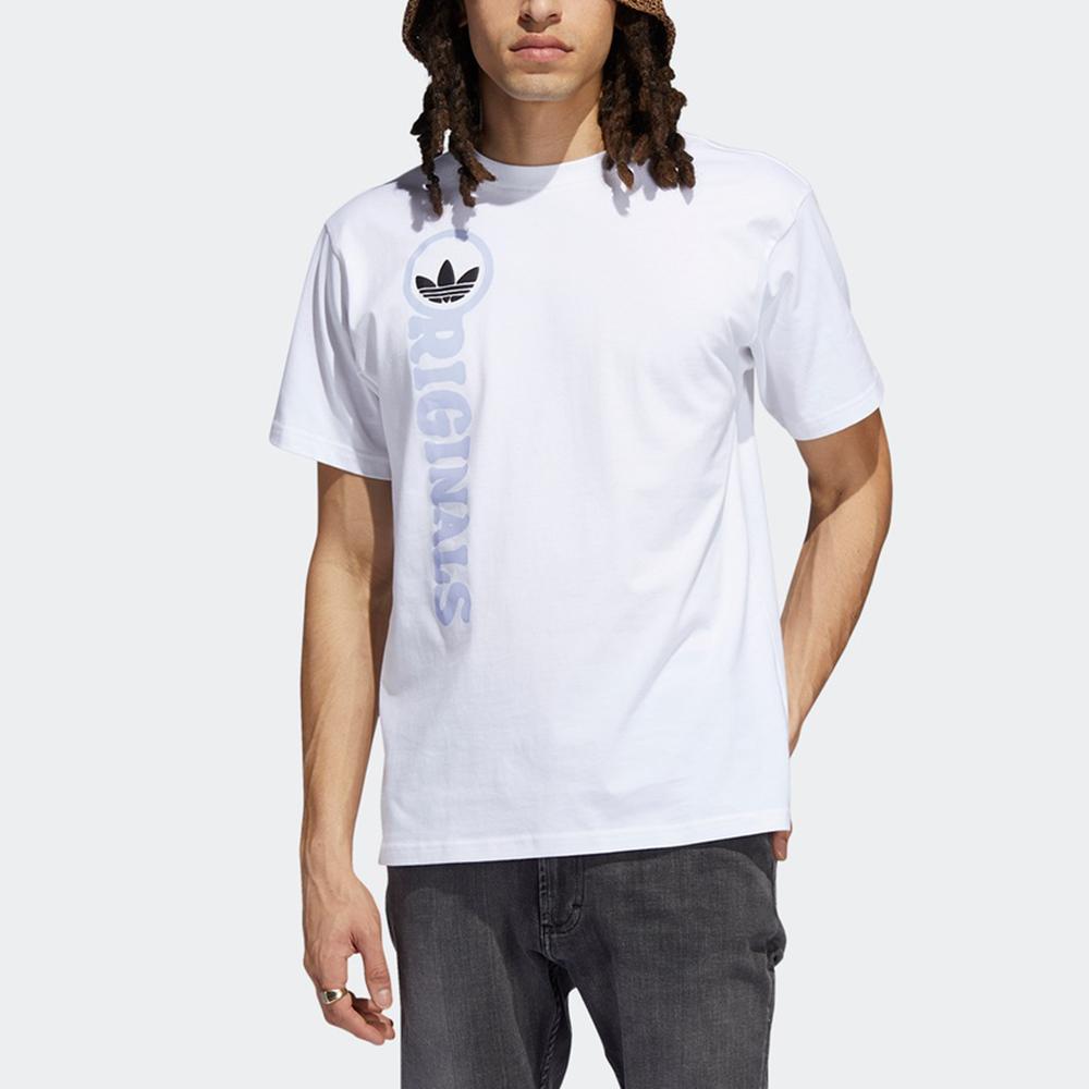 Adidas Originals Trefoil Logo Print Sports Crew Neck T-Shirt Men Tops White H32308