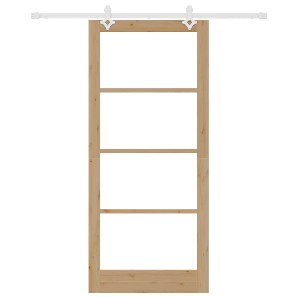 Sliding Door Natural 93 X 211 Cm Solid Pine Wood and Glass