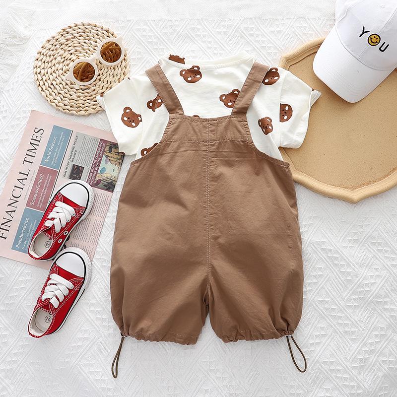 Kids' Summer Cartoon Casual Two-Piece Suspender Short Sleeves Suit