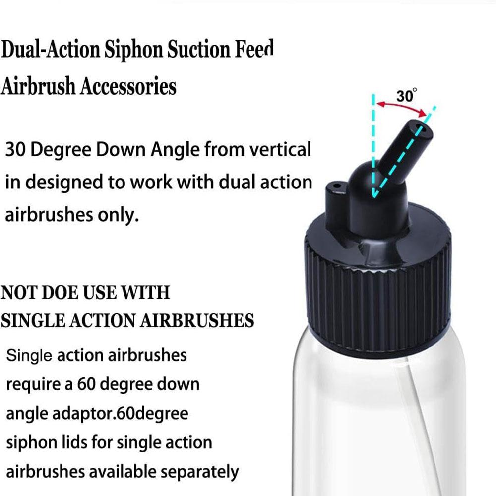 10 Pack 30ML Airbrush Plastic Bottles Jars with caps for Dual-Action Siphon Suction Feed Airbrush
