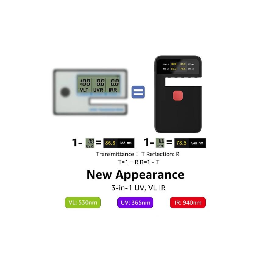 3-IN-1 Handheld Window Tint Transmission Meter VL/UV/IR Transmittance Meter Car Glass Solar Film Tester Type-C Charge