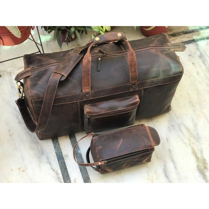 Oferta combinată: Geantă din piele pentru bărbați, geantă de toaletă din piele pentru bărbați, transport gratuit, cadouri personalizate pentru el, kit Dopp din piele
