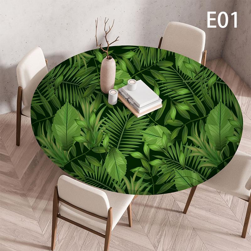 Waterproof Elastic Table Cover 60/90/100/120Cm Green Round Oil-Proof Tablecloth for Kitchen Dining Wedding Party Home Decoration