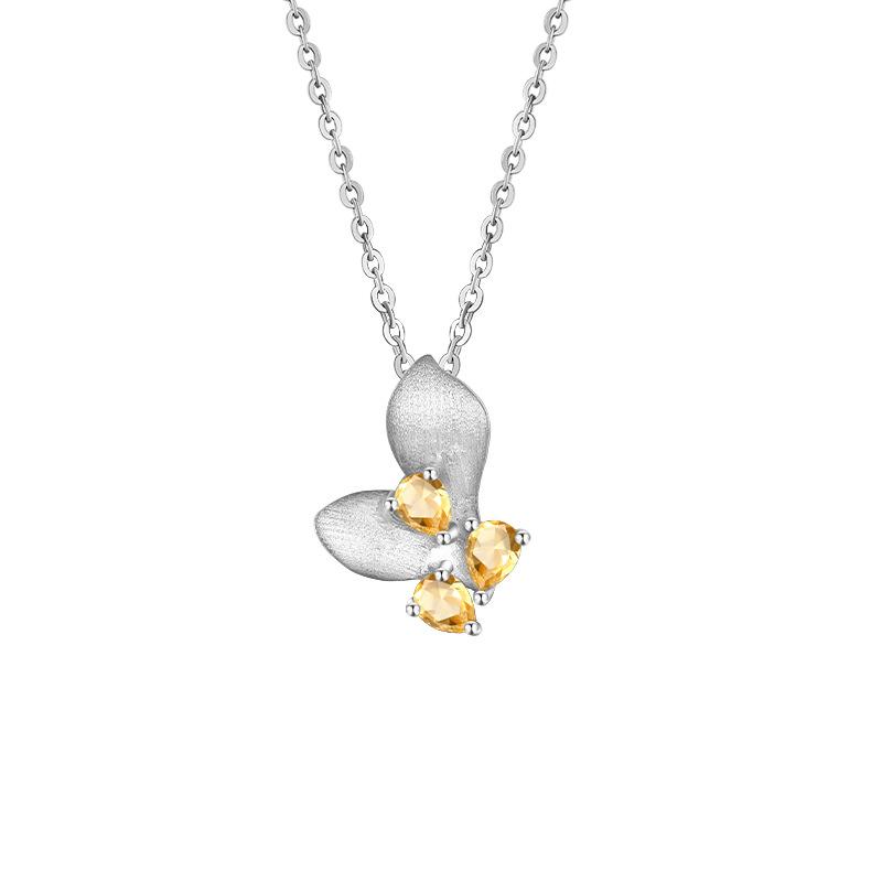 S925 Sterling Silber gebürstete Textur Schmetterling Halskette Wassertropfenform Naturkristallstein Leichter Luxus Tägliche Accessoires Schmuck Geschenk
