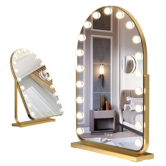 Vanity Mirror with 17 LED Lights, Curved Table Top Makeup Mirror, Rotatable Base Makeup Mirror with 10x Magnifying Glass, Touch