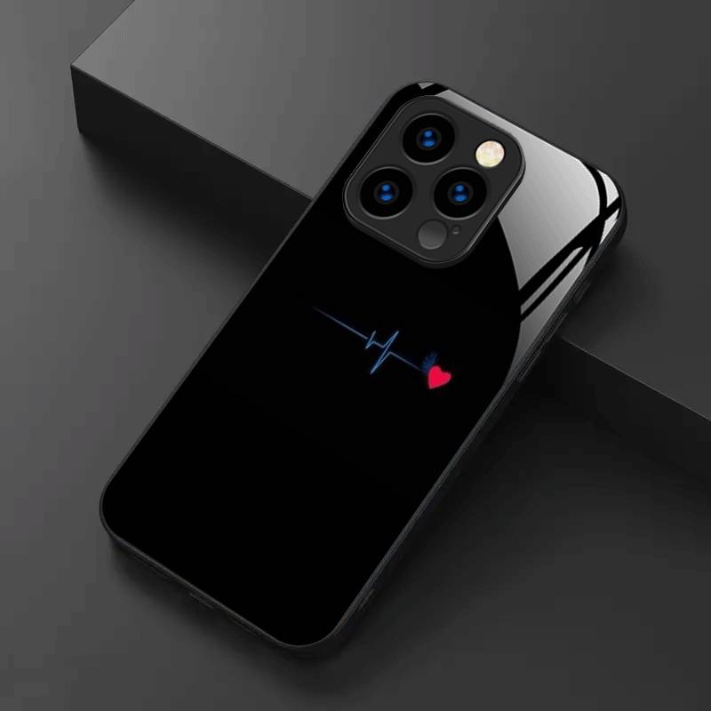 Creative ECG Tempered Glass Phone Case in Black for iPhone 17 16 16ProMax 15 14 13 12ProMax 11 11Pro Anti-drop protection