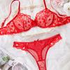 Ultra-thin Red Heart-shaped Embroidered Bra Shows Big Breasts, Thin Set, Bright Red Lace Sexy Lingerie