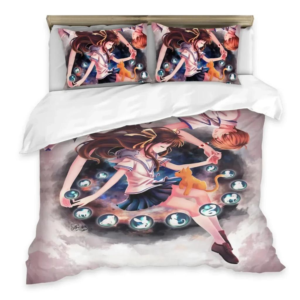 Anime Fruits Basket Bettwäsche-Set Bettbezug Schlafzimmer Bettdeckenbezüge Einzel-, Zwillings- und Kingsize-Bettbezug Heimtextilien