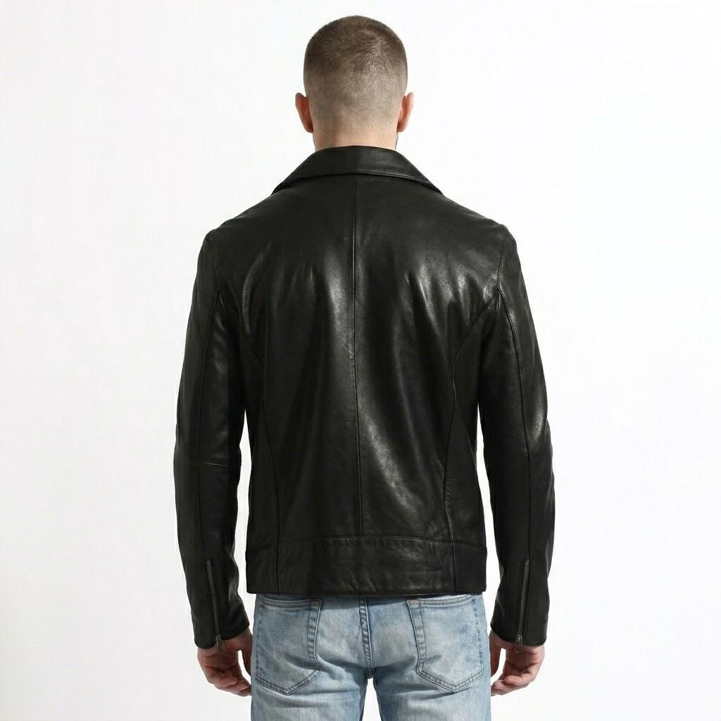 Giacca da uomo fatta a mano Biker Moto Stile Nero Vera Pelle di Agnello