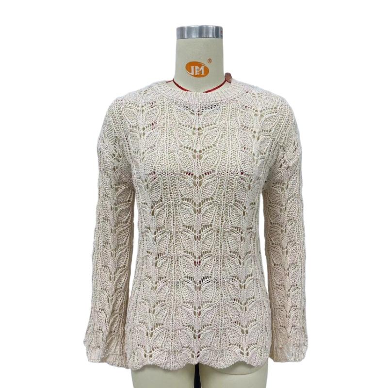 IHUASU Damen Herbst und Winter Strickpullover Einfarbig Häkeln Aushöhlen Pullover O-Ausschnitt Lockerer Pullover