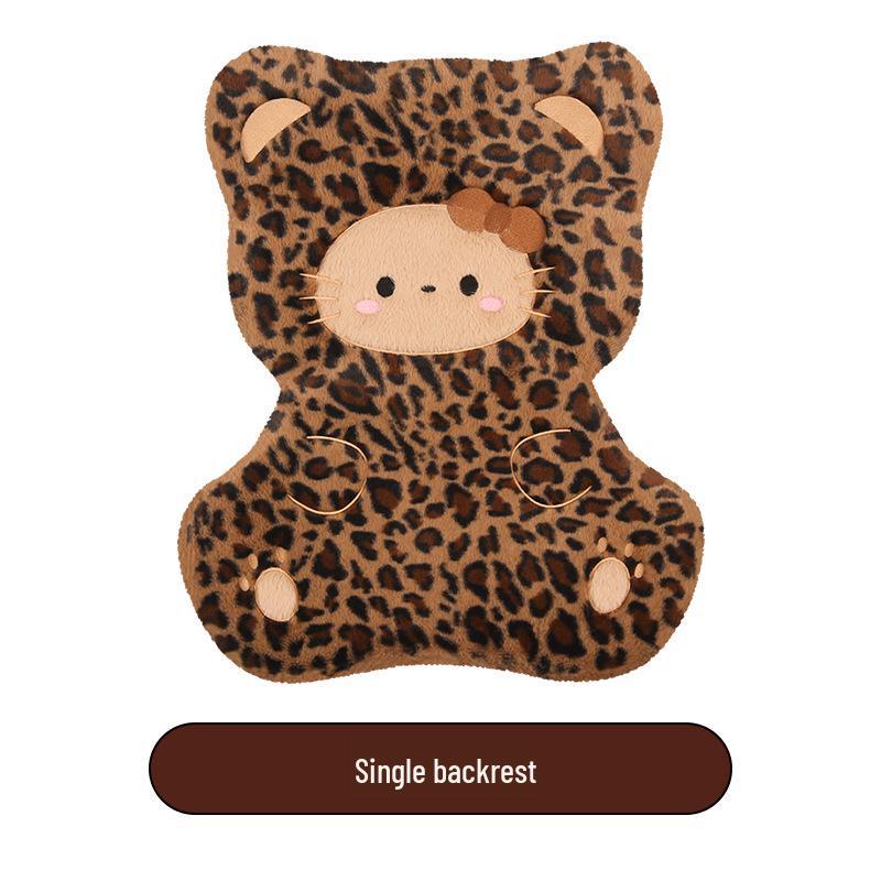Leopard Print Kitten Cartoon Winter Plush Car Seat Cushion for ORA Good Cat, Ballet Cat, or Lightning Cat