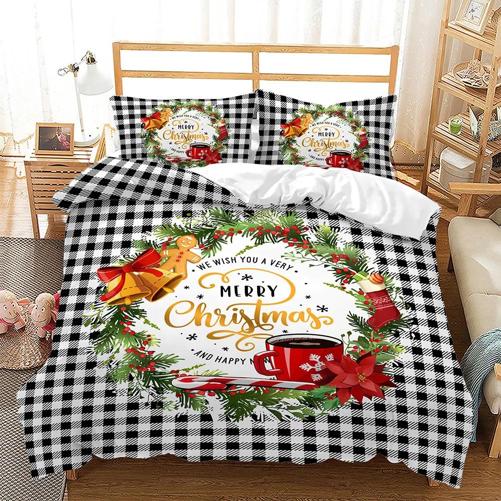 Merry Christmas Tree Duvet Cover Navidad Plaid Twin King Festival Santa Deer Bedding Set Polyester Quilt For Adults Home Decor