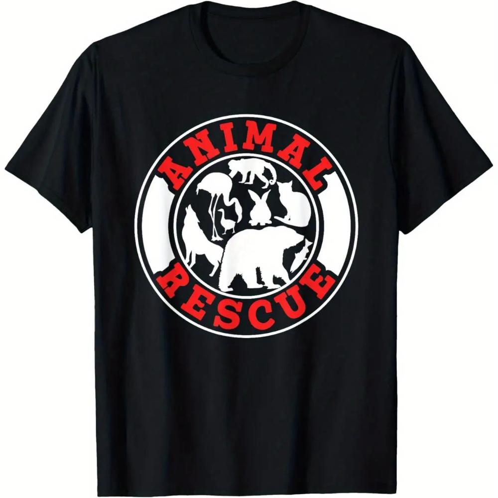 

Animal Rescue Series T-Shirt Black with Red and White Design Lightweight and Breathable Round-Neck Short-Sleeve S разноцветный