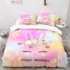 Rabbit Rainbow King Queen Duvet Cover Cartoon Animals For Children Boys Girls Easter Green Polyester Quilt Cover Bedroom Decor