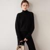 Women's Retro High-Neck Cable Knit Cashmere Sweater, Loose-Fit, Light Color, Pullover Style