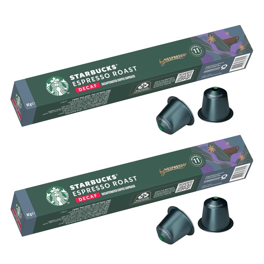 Starbucks Decaf Espresso Roast Nespresso Capsules (10 capsules x 2 boxes, 20 servings), Regular Coffee, Pods, Decaffeinated