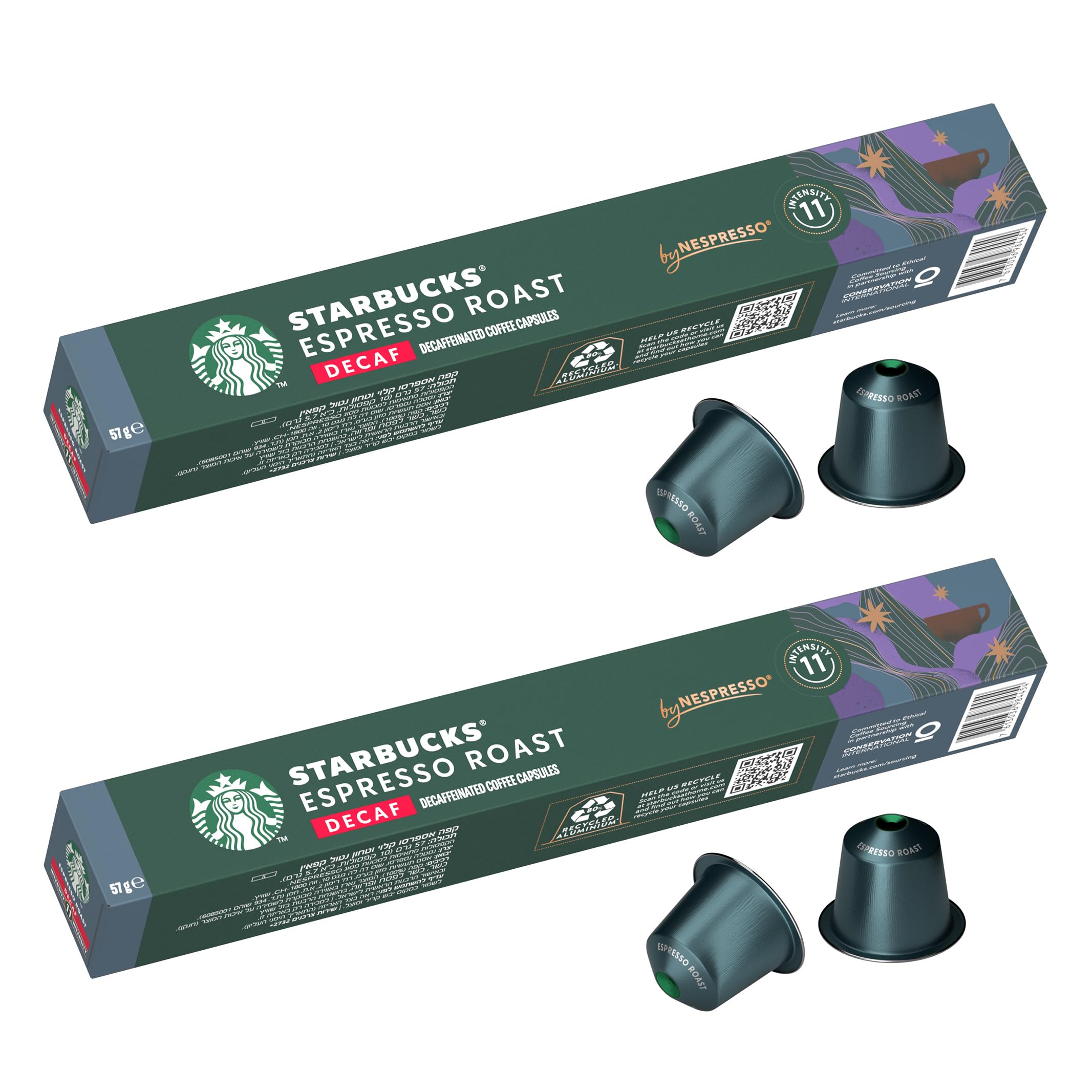 

Капсулы Nespresso Starbucks Decaf Espresso Roast (10 капсул x 2 коробки, 20 порций), Обычный кофе, Капсулы, Без кофеина