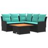 Furniture Set with Cushions 4 Pcs Black and Turquoise PE Rattan