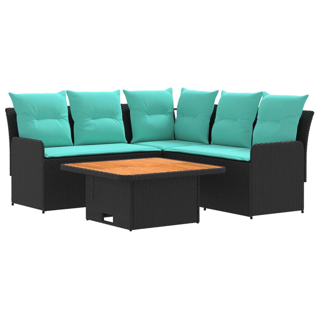 Furniture Set with Cushions 4 Pcs Black and Turquoise PE Rattan